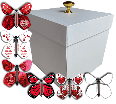 BUTTERFLYERS! Red Valentines Day Exploding Butterfly Box with Flying Butterflies (Big Hearts Flying Butterfly x 4)