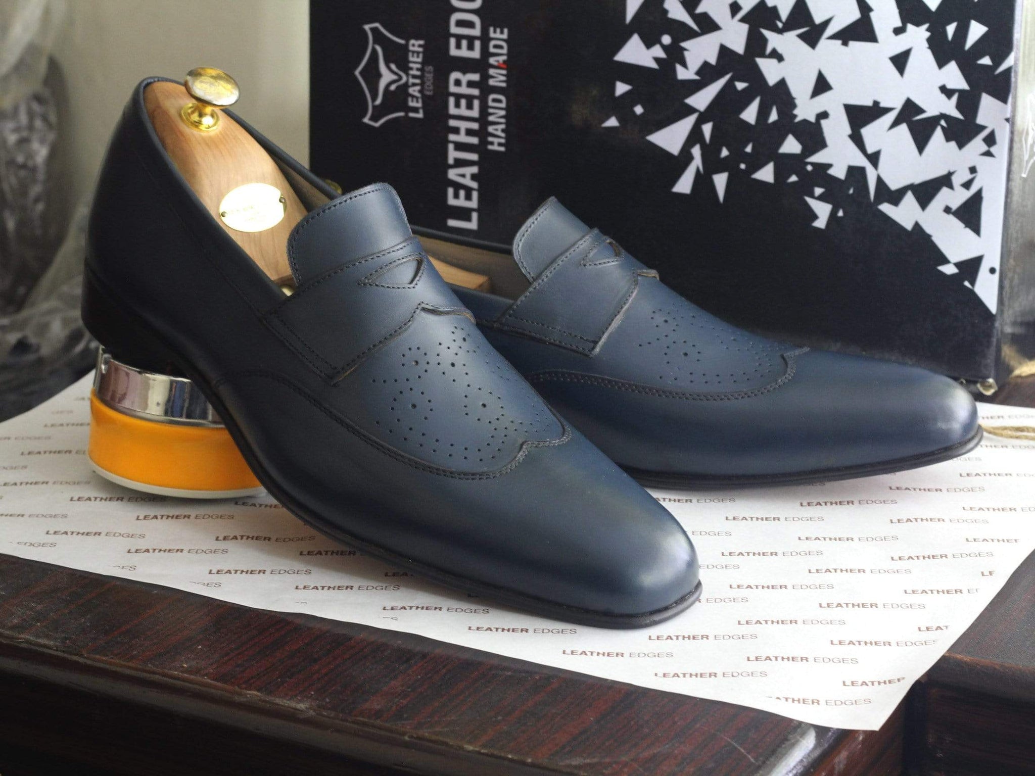 navy blue penny loafers