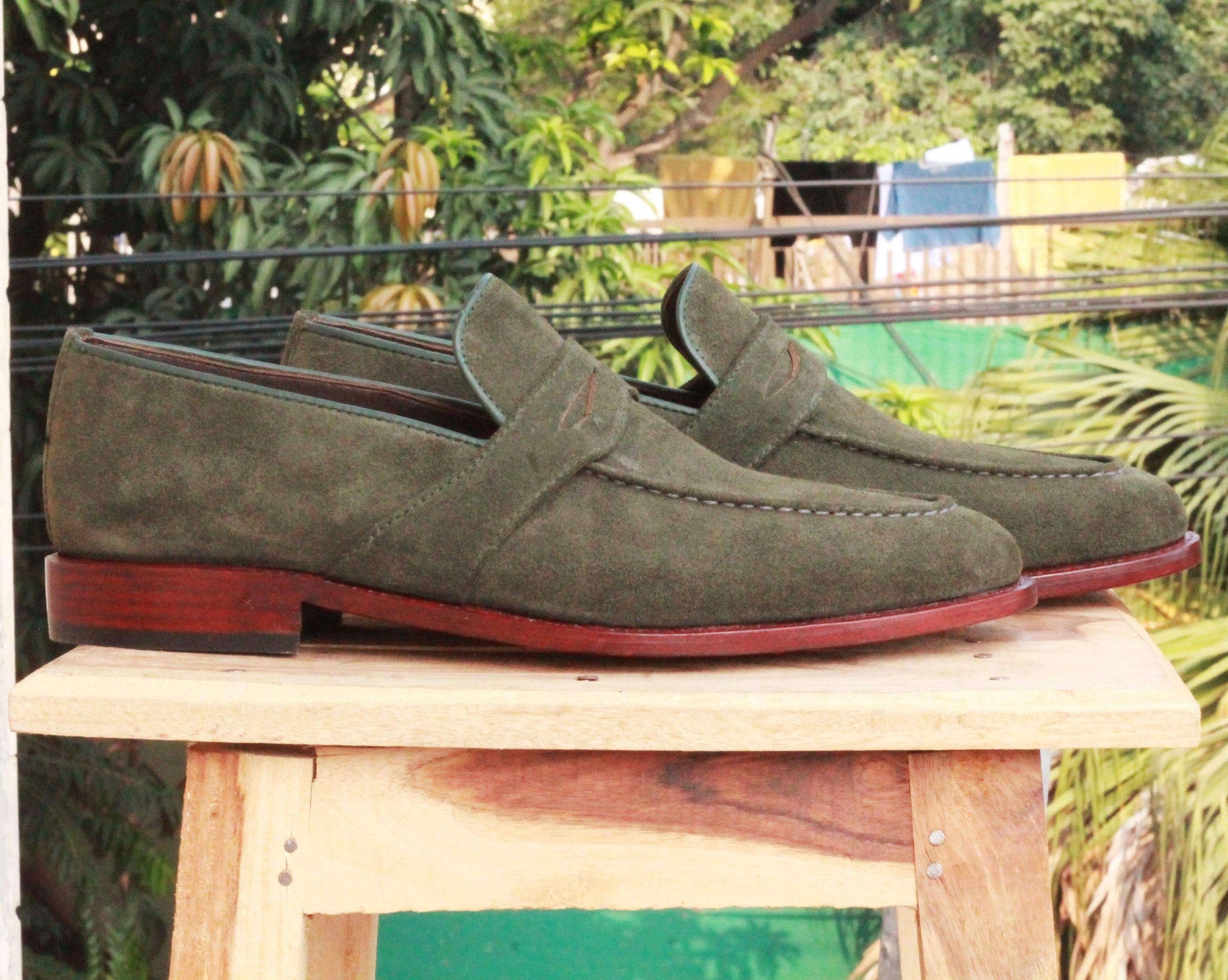 handmade suede leather loafer shoes