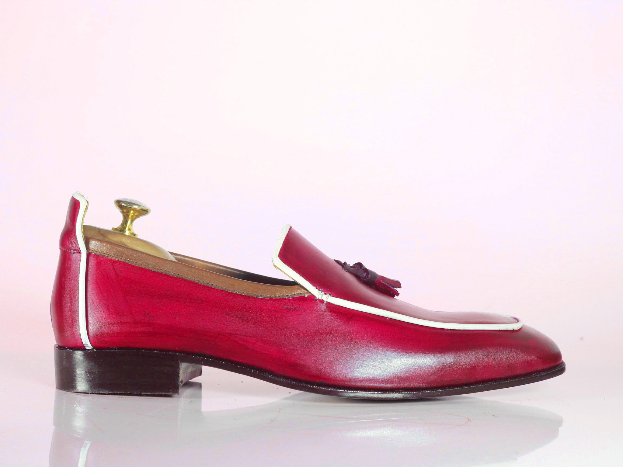 Handmade Pink Penny Loafers Leather 