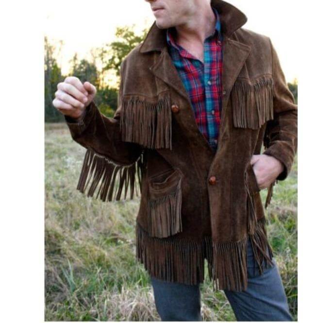 Men's Western Suede Jacket, Dark Brown 