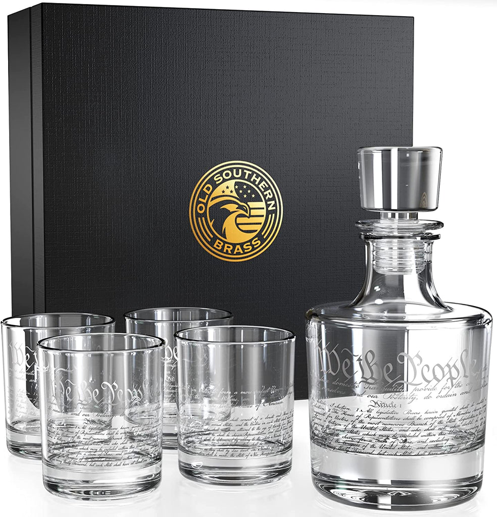 Engraved Crystal Decanter And Two Brandy Goblet Gift Boxed Set