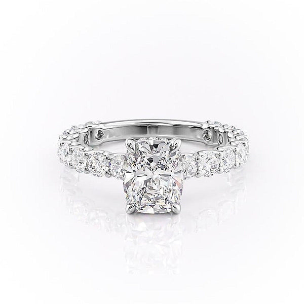 Elongated Cushion Cut Moissanite Stone Set Shoulders With Hidden Halo