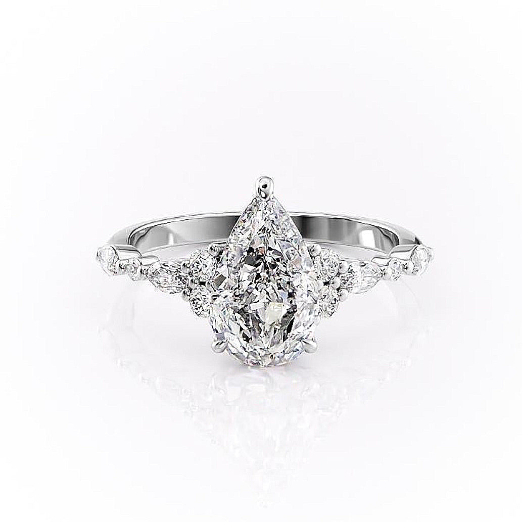 Pear Cut Moissanite Shoulder Set Ring Vintage Design