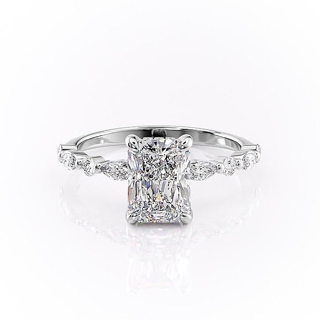 Radiant Cut Moissanite Engagement Ring With Hidden Halo - Flawless Moissanite product image