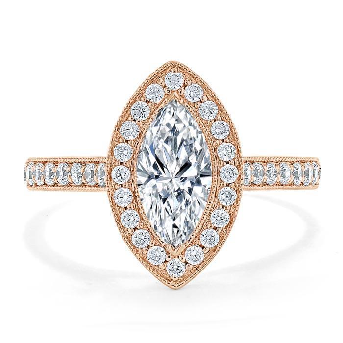 Marquise Cut Moissanite Halo Engagement Ring, Tiffany Style – Flawless ...