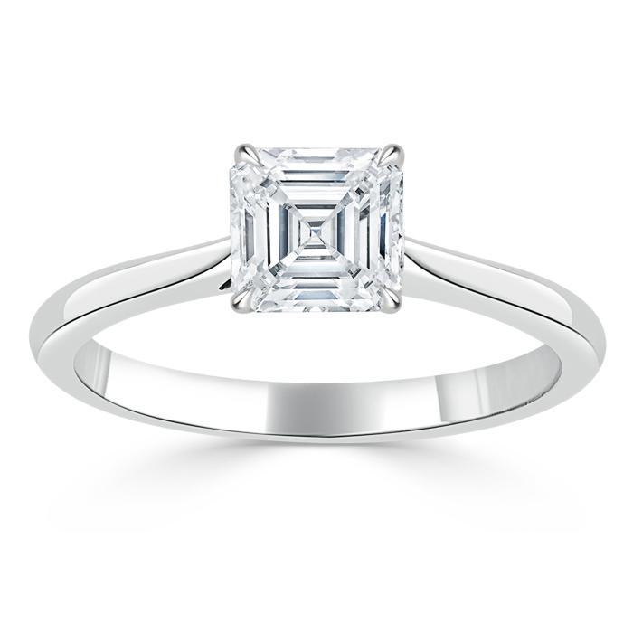Asscher Cut Moissanite Engagement Ring, Classic Style – Flawless Moissanite