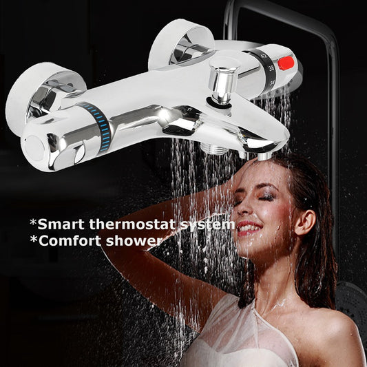 Sufanic Bathroom Shower Mixer Wall Mount Hot Cold Water Showering Faucet Temperature Control Valve Twin Outlet Chrome