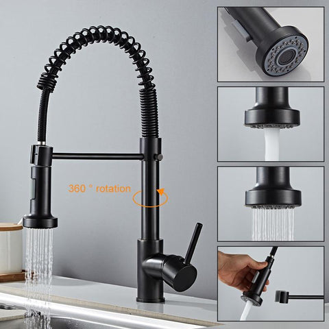 Deck Mounted Flexible Kitchen Faucets Pull Out Mixer Tap Black Hot Cold ...