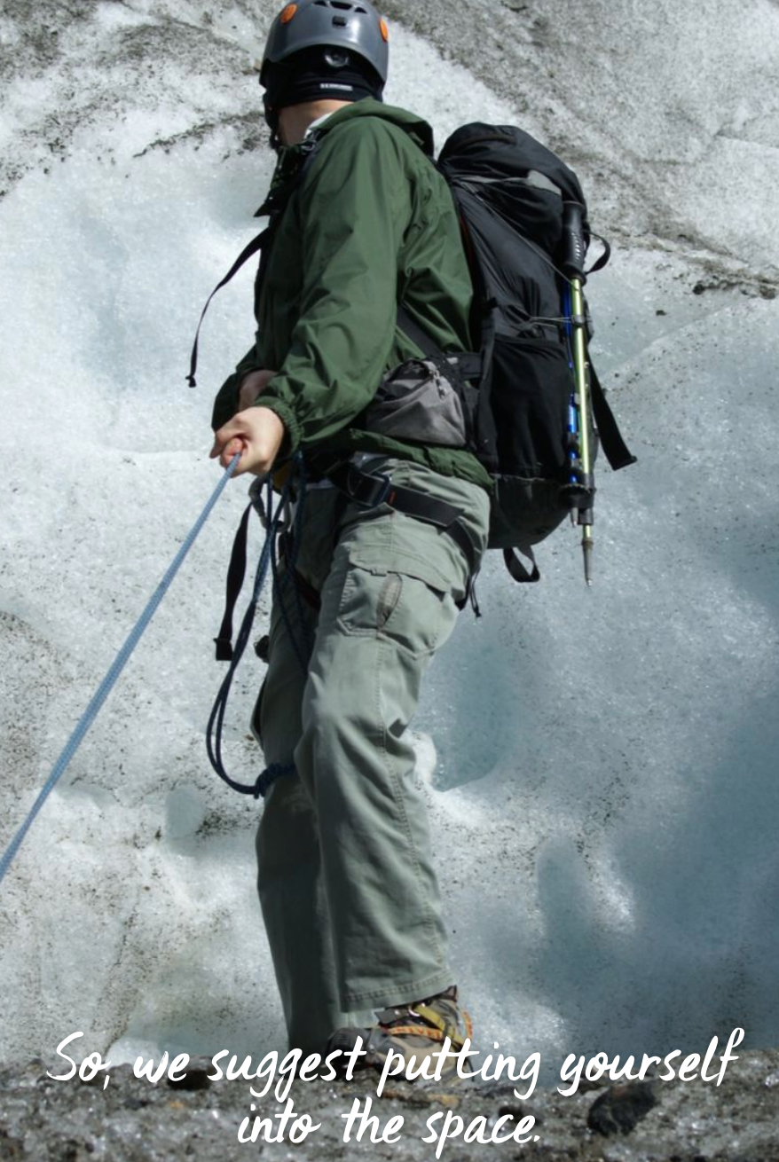 Beagle FX owner Sean climbing into crevasse on Mendenhall glacier. caption so, we suggest putting yourself into the space