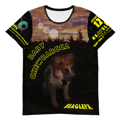 Front of Star Wars themed jersey features Australian Shepherd Chewbacca puppy from Beagle FX