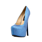 Blue Satin Rhinestone Pump | Yallure