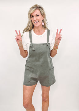 Tie Overall Shorts | Olive