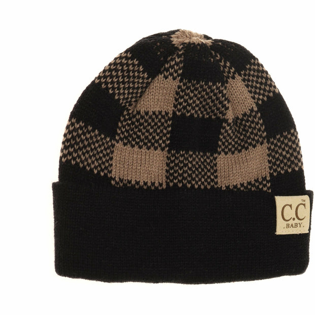 Soft Feather Yarn Striped Cuff C.C Beanie HTC0039 –