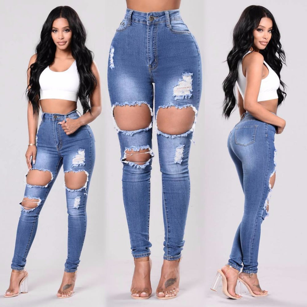 jeans woman high-waisted torn form-fitting appealing jean pans pp cott ...