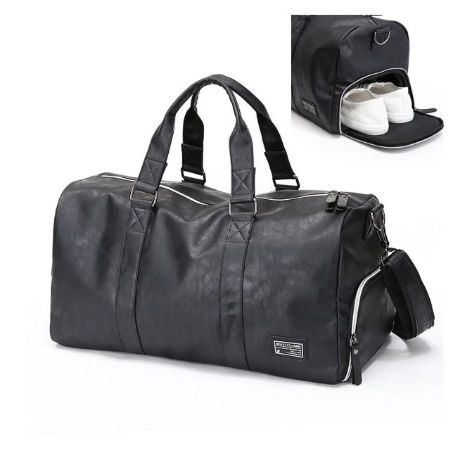 Mens Leather Gym Duffle Bag With Shoe Compartment, Travel Bag – Slim Gray