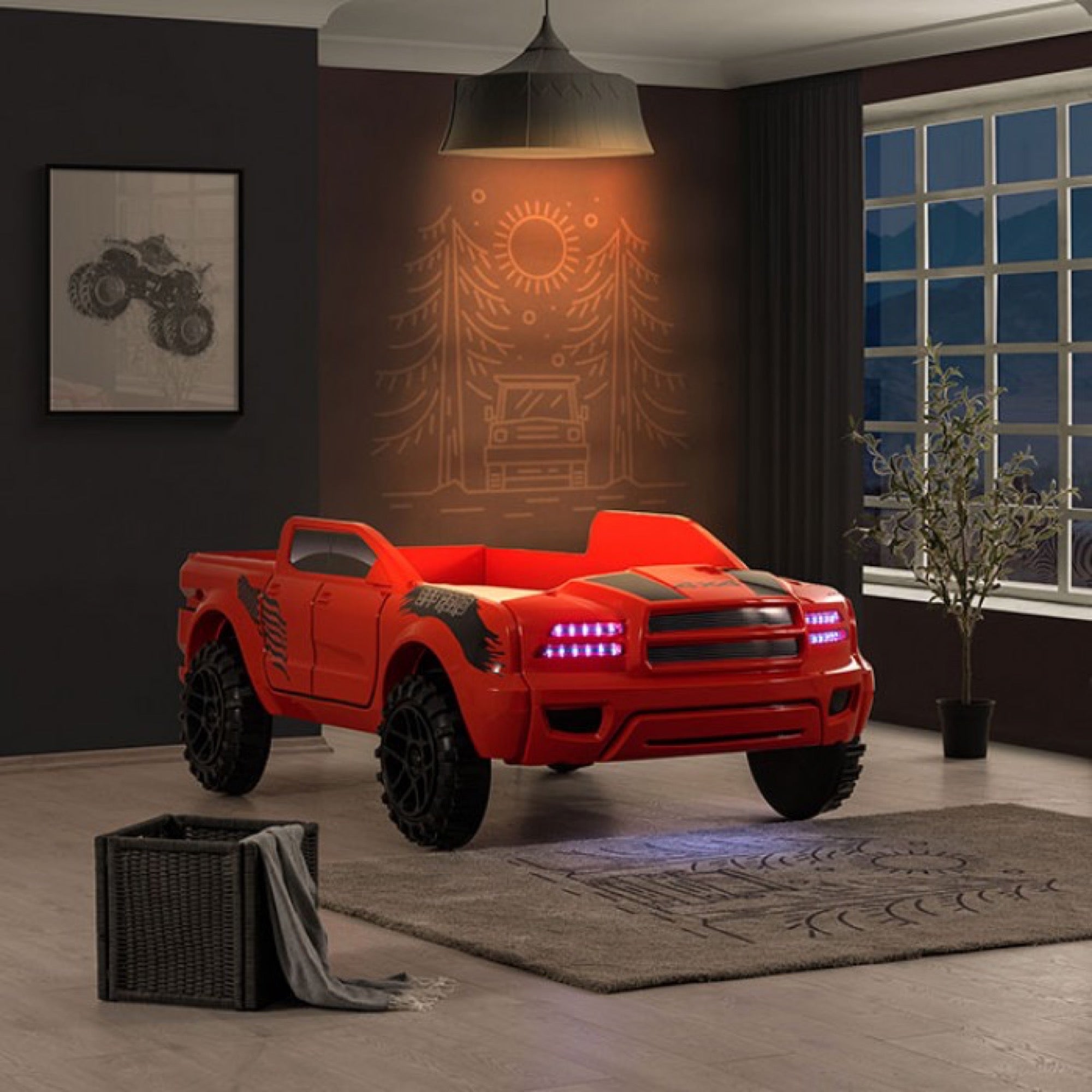 Hudson GTR 3FT Single Children's Red Kids Novelty Racing Car Bed with LED  Lights
