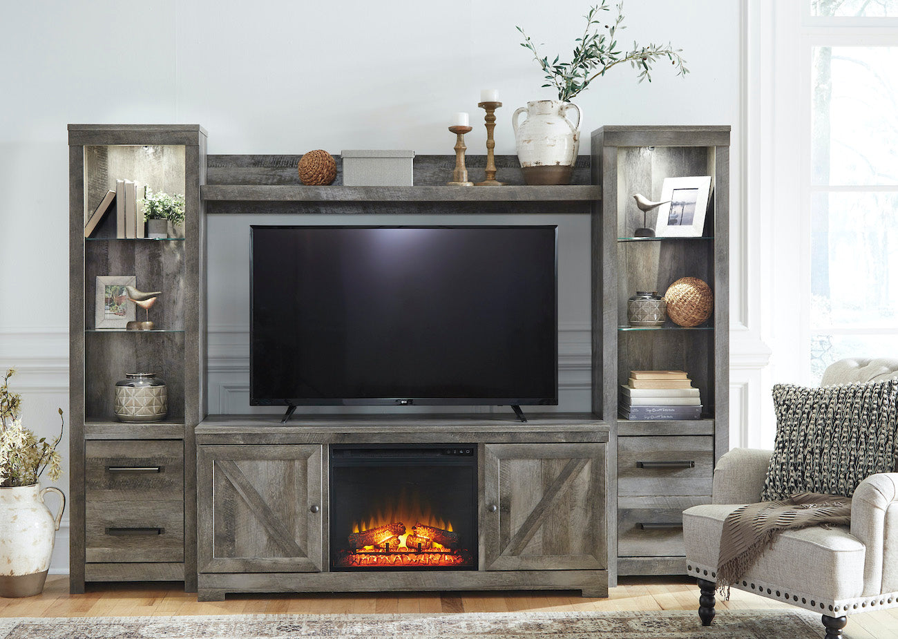 Wynnlow 4 Pice Entertainment Center With Fireplace Adams Furniture
