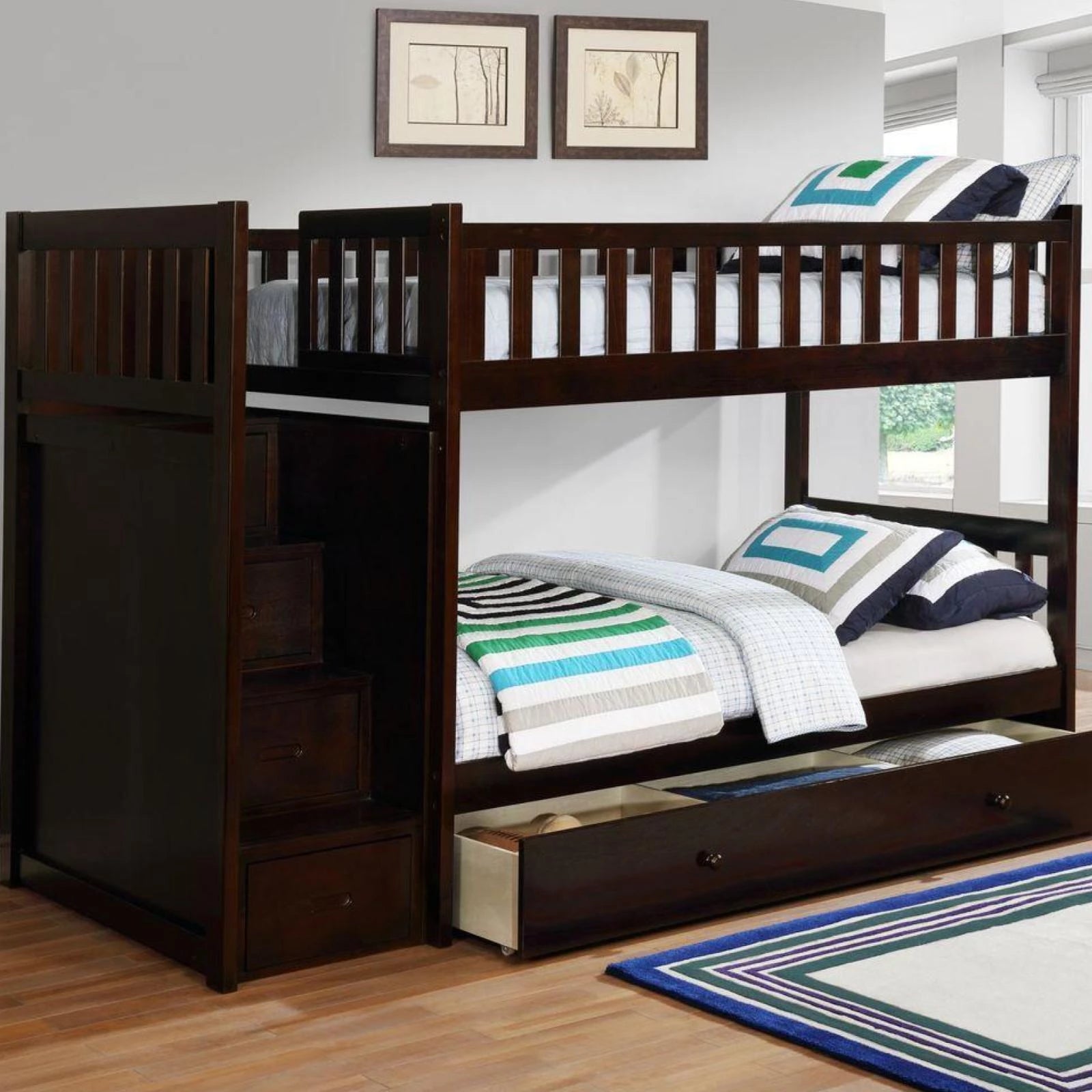 twin bunk bed with storage stairs