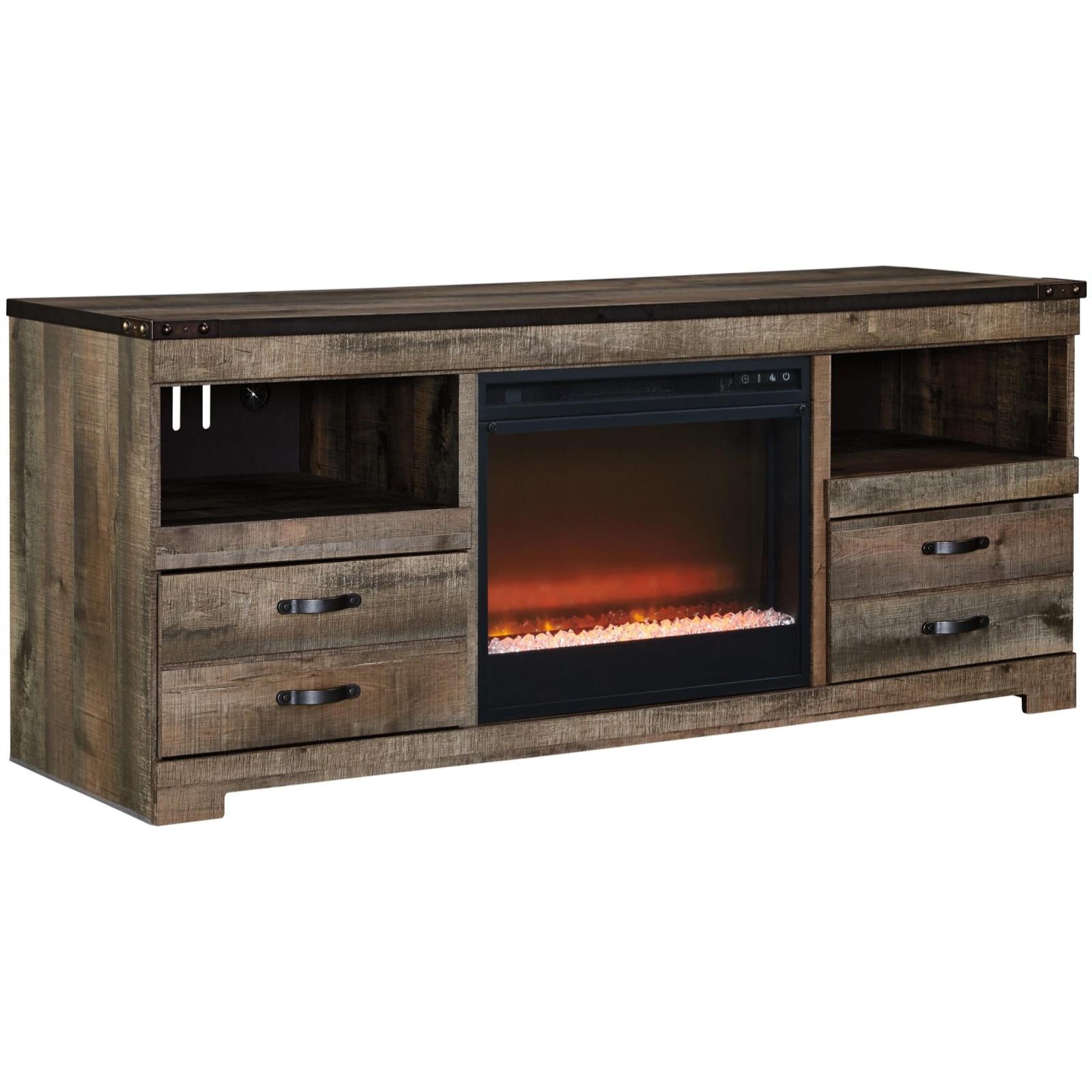 Trinell Glass Stone Fireplace Tv Stand Adams Furniture