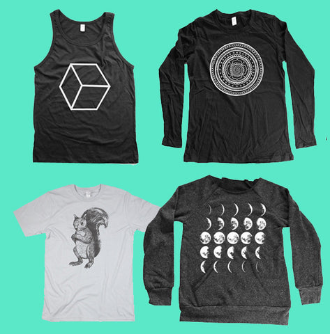 organic tshirts, tank tops and longsleeve