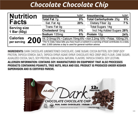 NuGo Dark Chocolate Chocolate Chip Nutrition Facts