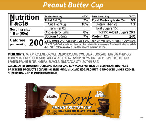 NuGo Dark Peanut Butter Cup Nutrition Facts