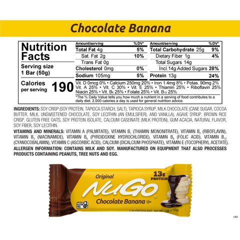 NuGo Original Chocolate Banana Nutrition Facts