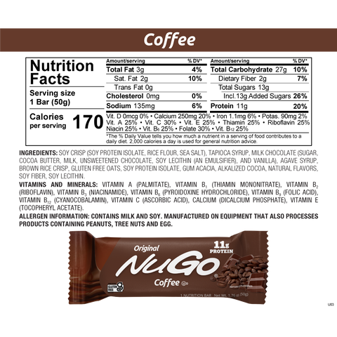 NuGo Original Coffee Nutrition Facts