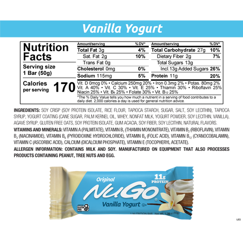 NuGo Original Vanilla Yogurt Nutrition Facts