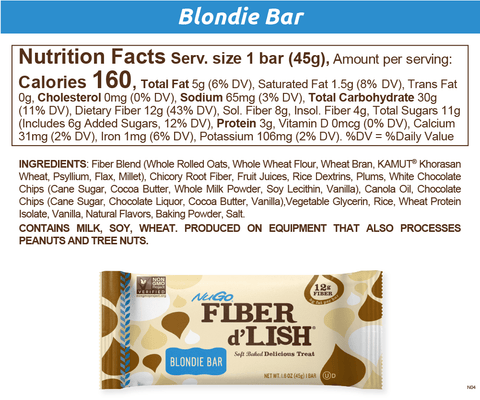 NuGo Fiber d'Lish Blondie Bar Nutrition Facts