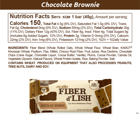 NuGo Fiber d'Lish Chocolate Brownie Nutrition Facts