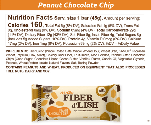 NuGo Fiber d'Lish Peanut Chocolate Chip Nutrition Facts