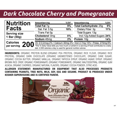 NuGo Organic Dark Chocolate Cherry Pomegranate Nutrition Facts