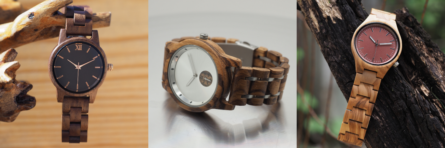Collage of wooden watches