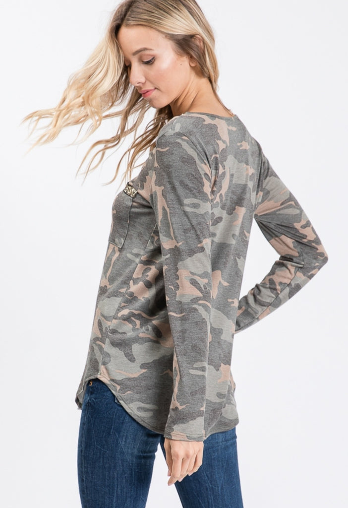 Camo with V-neck & Sequins – Poodle's Island Wear Gifts & Jewelry