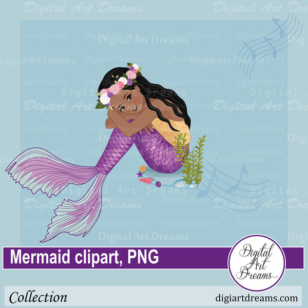 Download Mermaid Clipart Little Girl Purple Tail And Flower Digital Art Dreams