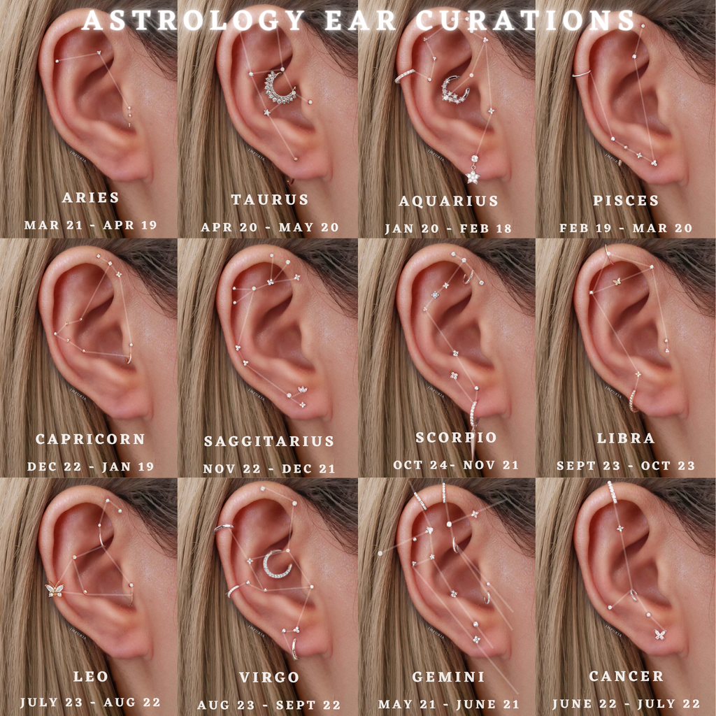 Zodiac Astrology Ear Piercing Ideas Constellation Ideas for Women - www.Impuria.com #earpiercings
