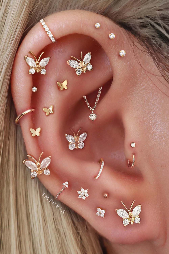 Aesthetic Ear Piercing Ideas for Females with Cartilage Earrings from Impuria Jewelry - www.Impuria.com