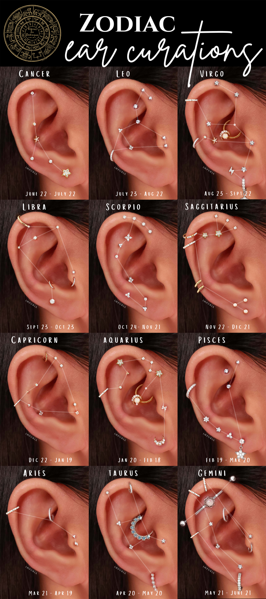 12 Zodiac Constellation Ear Piercing Ideas – Impuria Ear Piercing