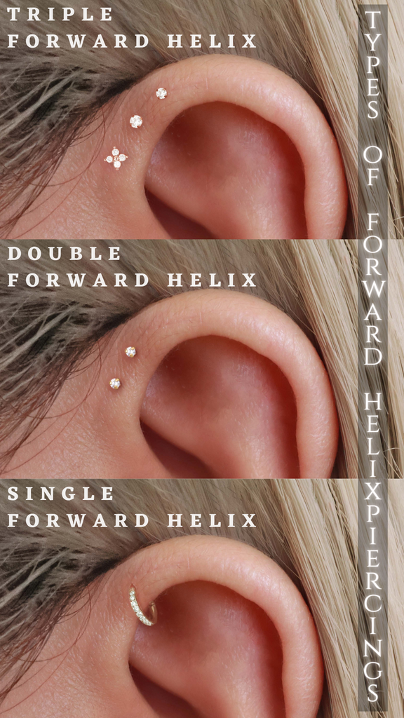 Different types of forward helix piercings