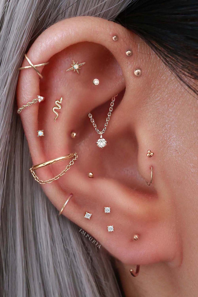 Aesthetic Ear Piercing Ideas for Females with Cartilage Earrings from Impuria Jewelry - www.Impuria.com