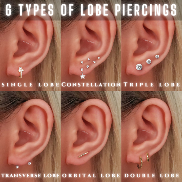 6 Types of Lobe Piercings Tranverse Lobe Triple Lobe Double Lobe Constellation Lobe - Impuria Ear Piercing Jewelry