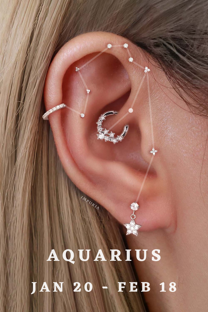 Aquarius Zodiac Astrology Constellation Ear Piercing Jewelry Earrings - www.Impuria.com
