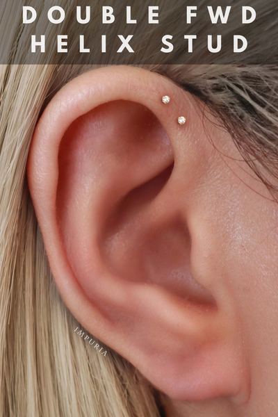 double forward helix stud piercing