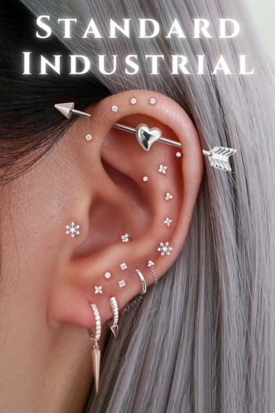 Heart Arrow Standard Industrial Barbell Earring 14G Impuria Ear Piercing Jewelry