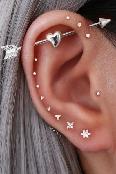 Industrial Piercing Heart Arrow Barbell Earring 14G - Impuria Jewelry