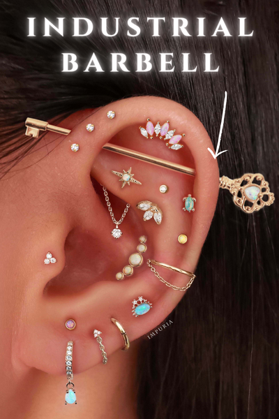 Key Industrial Opal Barbell Earring Bar Impuria Ear Piercing Jewelry