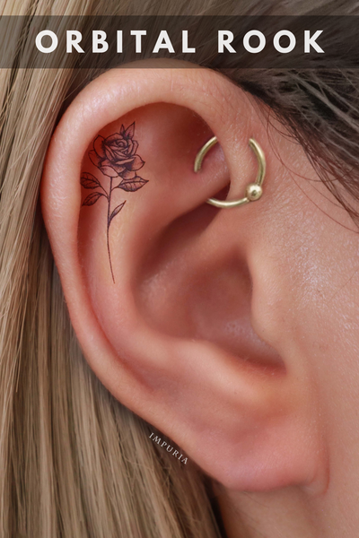 orbital rook piercing with hoop ring clicker - impuria ear piercing jewelry earrings