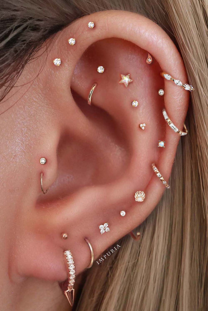 Aesthetic Ear Piercing Ideas for Females with Cartilage Earrings from Impuria Jewelry - www.Impuria.com